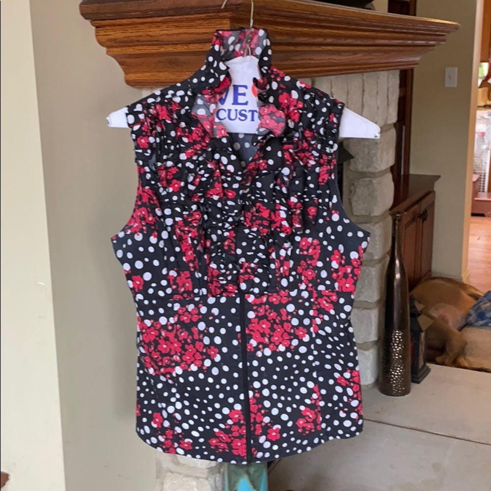 Red black floral blouse